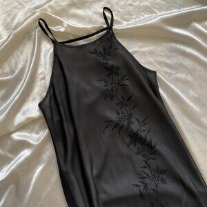 Vintage 1990s Express Black Chiffon Floral Slip Dress Whimsygoth Fairy 14